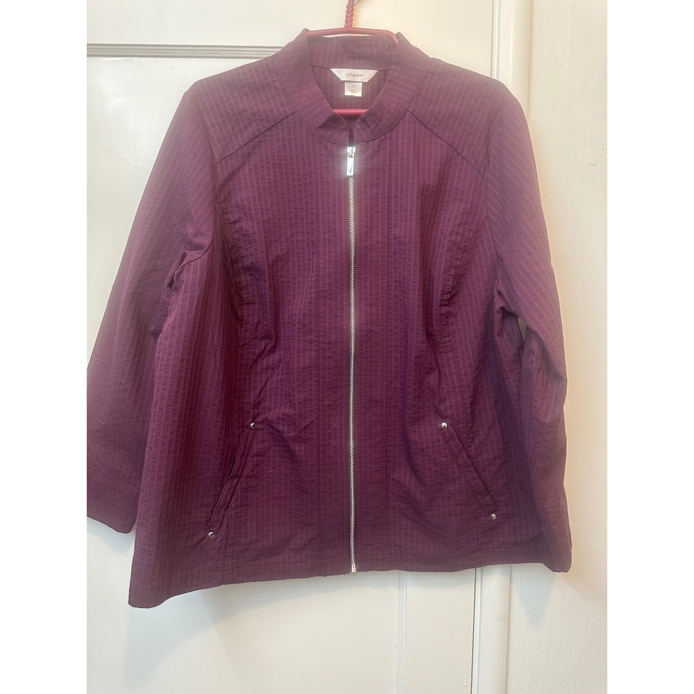 CJ Banks Womens‎ 2X Purple Textured Seersucker Full Zip Mock Neck Jacket Plum